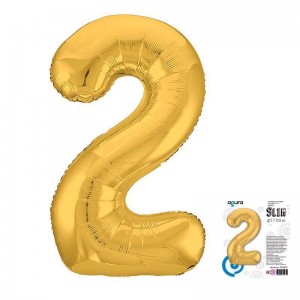 Шар фольга Цифра 2 slim (40"/102см) Золото 1шт (Agura)