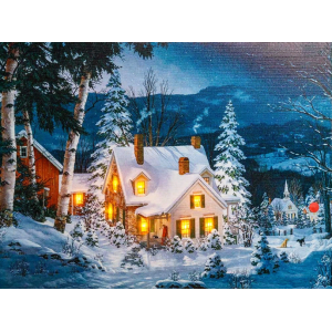 Картина новогодняя HD-10 30*40*1,6см со светодиодами Дом на окраине