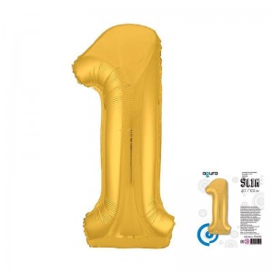 Шар фольга Цифра 1 slim (40"/102см) Золото 1шт (Agura)