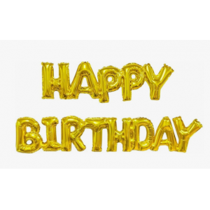 Шар Фольга Мини-надпись (80*36 /121*49 см) Happy Birthday, Золото 1шт