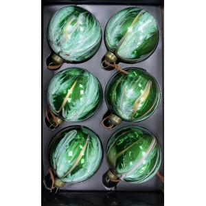 Елочное украшение Шар стеклянный 8см Зеленый с разводами