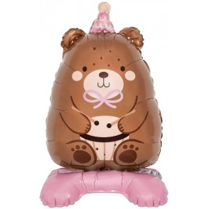 Шар Фольга Фигура 3D (24"/61см) Мишка в колпачке на подставке