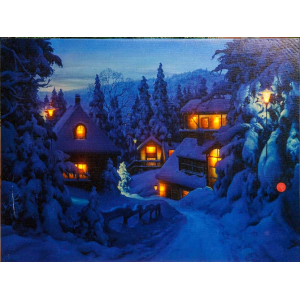 Картина новогодняя HD-7 30*40*1,6см со светодиодами Ночная зимняя деревня