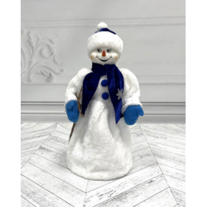 Фигура новогодняя Снеговик в Синей Шапке и Шарфе 40см 88293