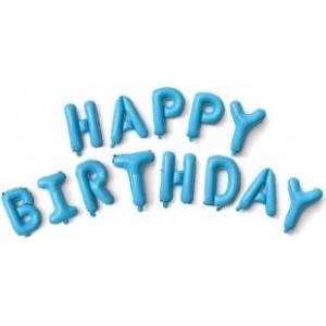 Шар Фольга Мини-надпись (16"/41см) Happy Birthday, Голубой 1шт