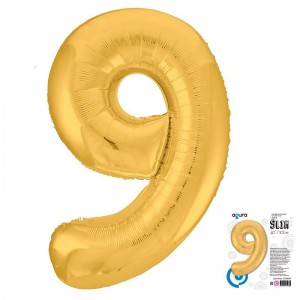 Шар фольга Цифра 9 slim (40"/102см) Золото 1шт (Agura)