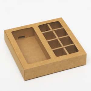 Коробка под 8 конфет + шоколад с окном крафт 17х5х17,5х3,7см 6848653