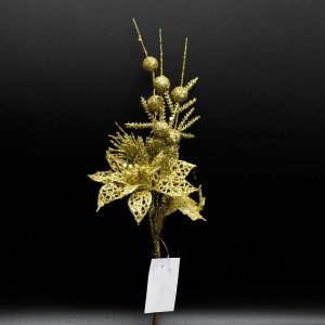 Украшение декоративное Ветка 27см с цветком золото CF2019-135
