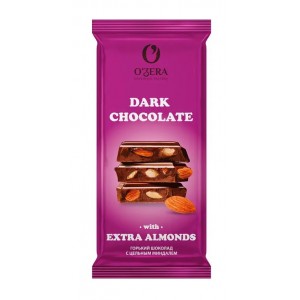 Шоколад горький OZera Dark&Extra Almond с цельным миндалем 90гр
